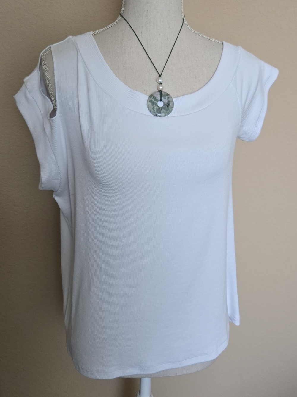NEW LNA Knox Ribbed Assymetrical Cut Out Tee Top White - M